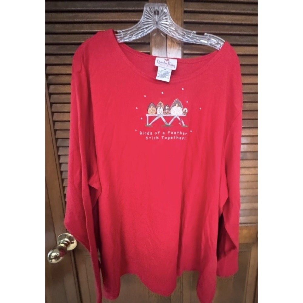 Quacker Factory 3X Red Embellished Turkey Top Birds Of A‎ Feather Thanksgiving